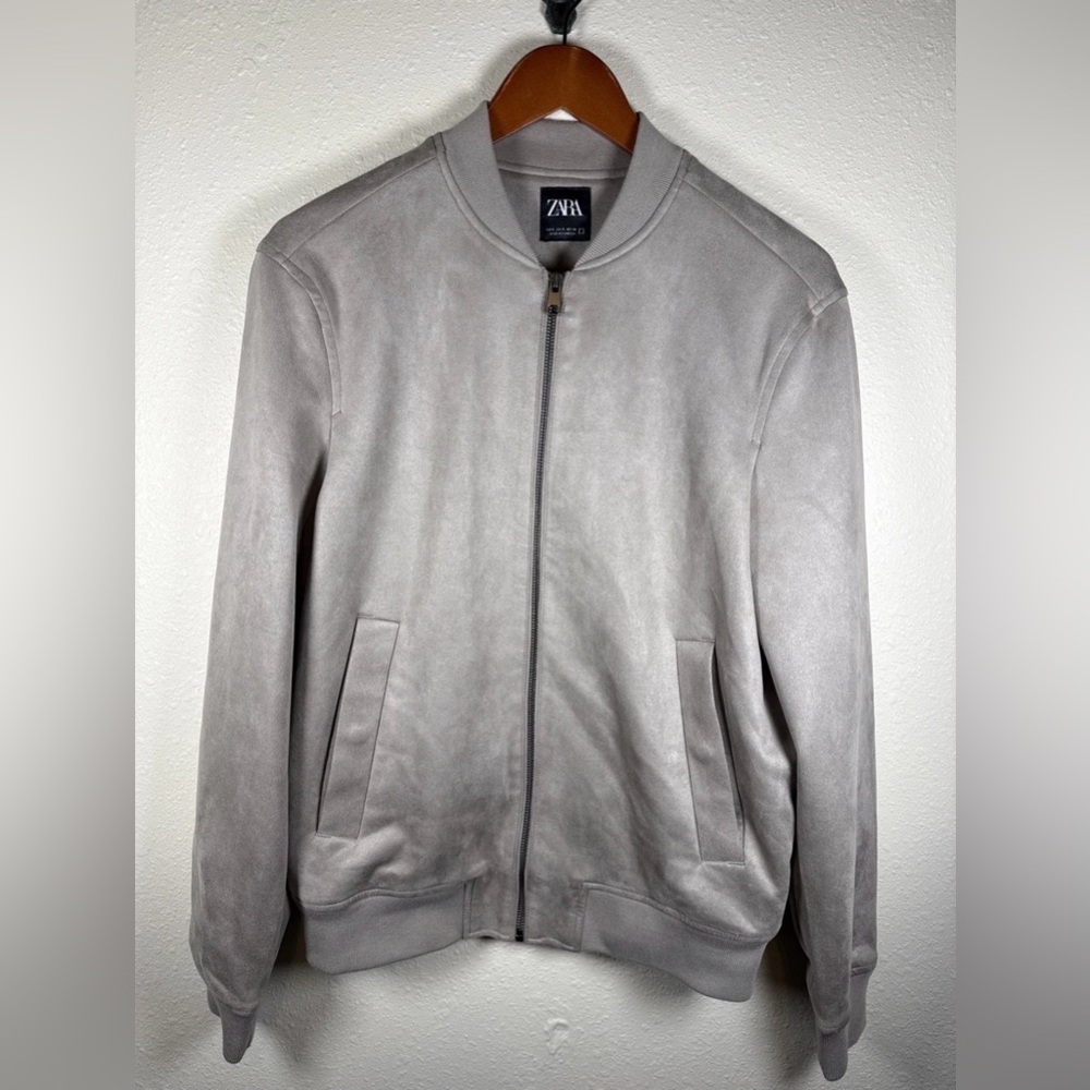 Zara Faux Suede Men’s Bomber Jacket Gray Small